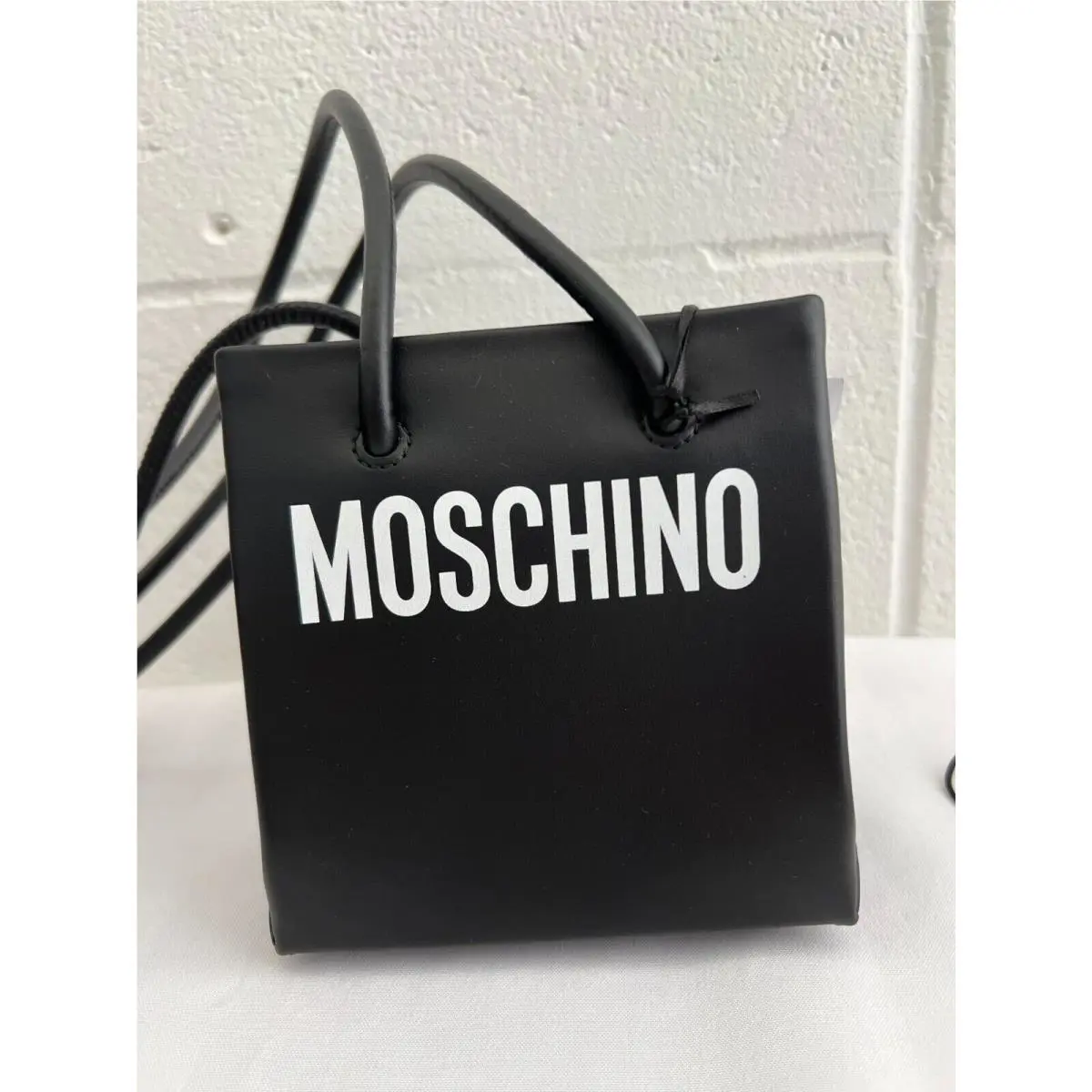 SS21 Moschino Couture Jeremy Scott Black Leather Mini Shopper Shoulder Bag Logo