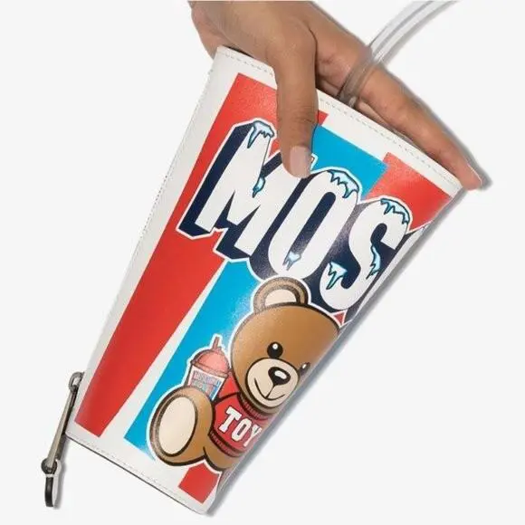 AW20 Moschino Couture Jeremy Teddy Bear TO GO Take Away Cup Leather Clutch