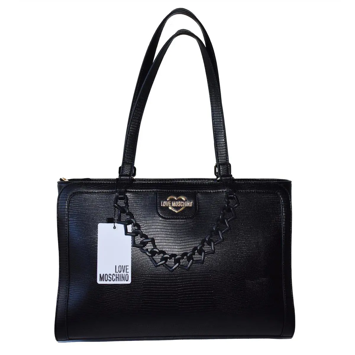 Love Moschino Women’s Handbag Black Chain Leather Snake Borsa Nero Satchel
