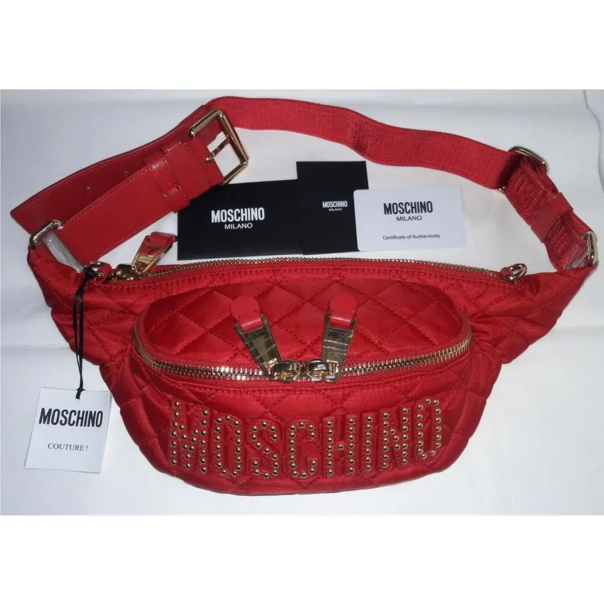 Moschino Milano Bumbag Beltbag Fanny Pack Red Quilted Bag Purse