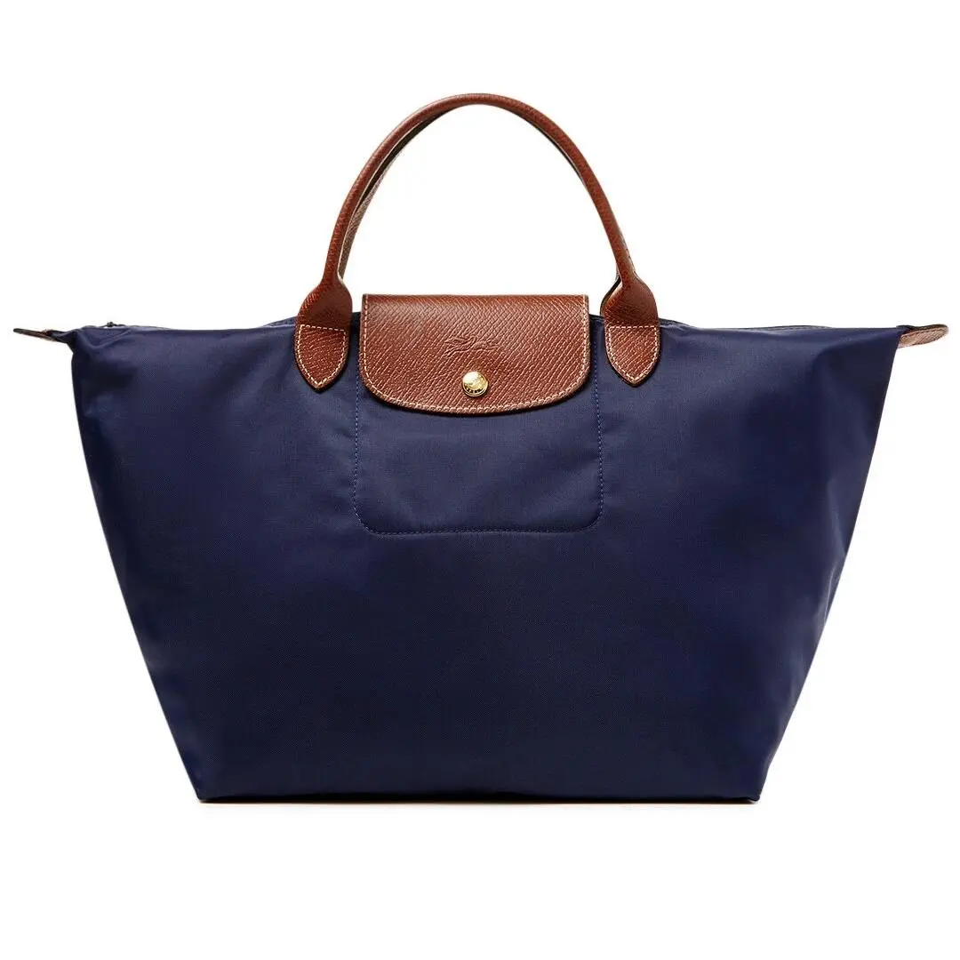 Longchamp Le Pliage Type M Medium Short Handle Travel Tote Navy Blue Authntc