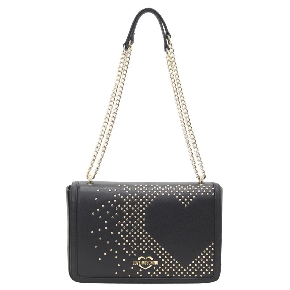 Love Moschino Women`s Studded Heart Black Shoulder Handbag
