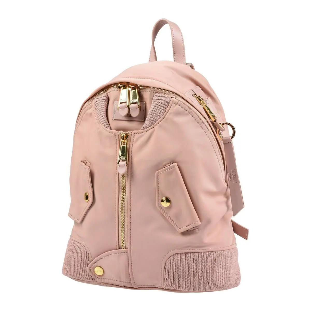 AW17 Moschino Couture Jeremy Scott Peach Bomber Jacket Backpack w/ Gold Hardware