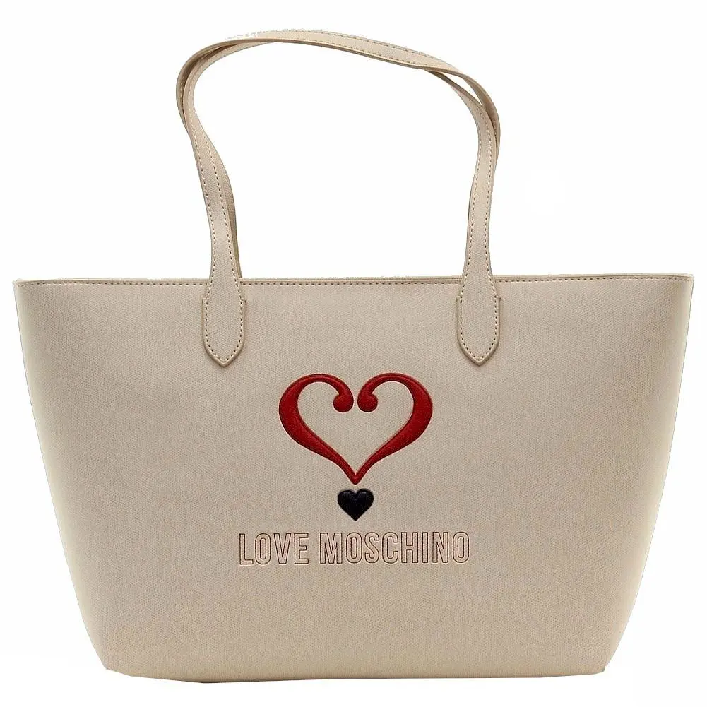 Love Moschino Women`s Applied Logo Ivory Tote Carry-all Handbag - Ivory