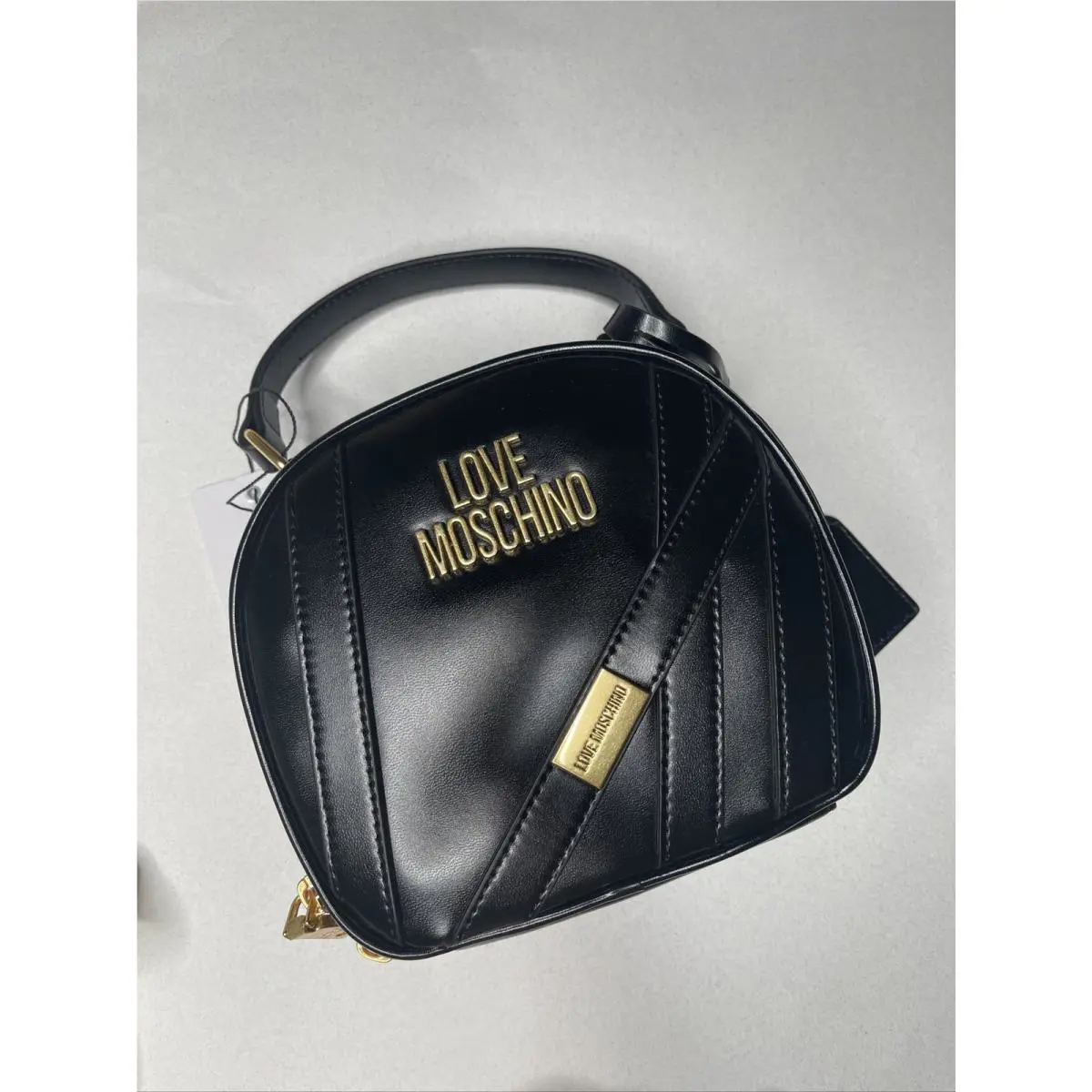 Love Moschino Borsa Nappa PU Nero Crossbody Bag Gold Design Round Bucket