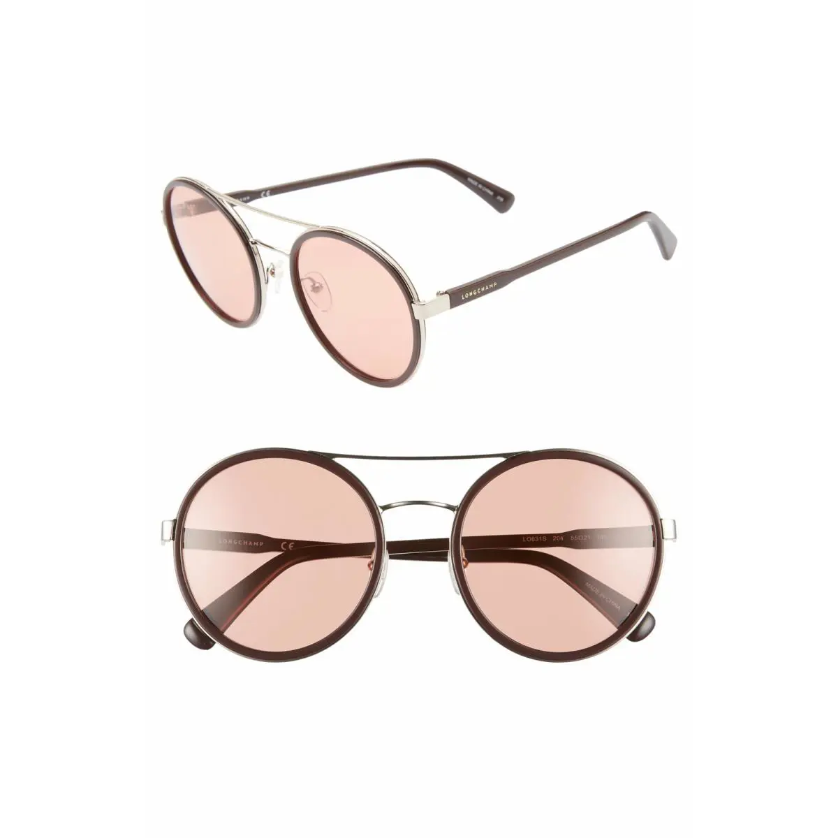 Longchamp LO631S 204 Chocolate Brown Sunglasses 55mm with Pink Lenses Case - Brown, Frame: Brown, Lens: Pink