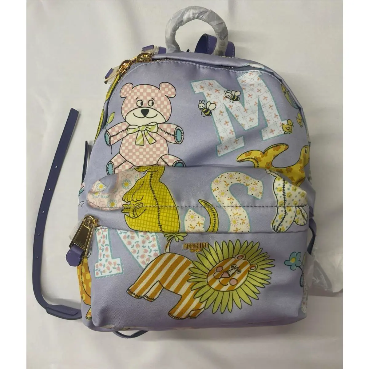 SS22 Moschino Couture Jeremy Scott Kids Fantasy Purple Lion Teddy Bear Backpack