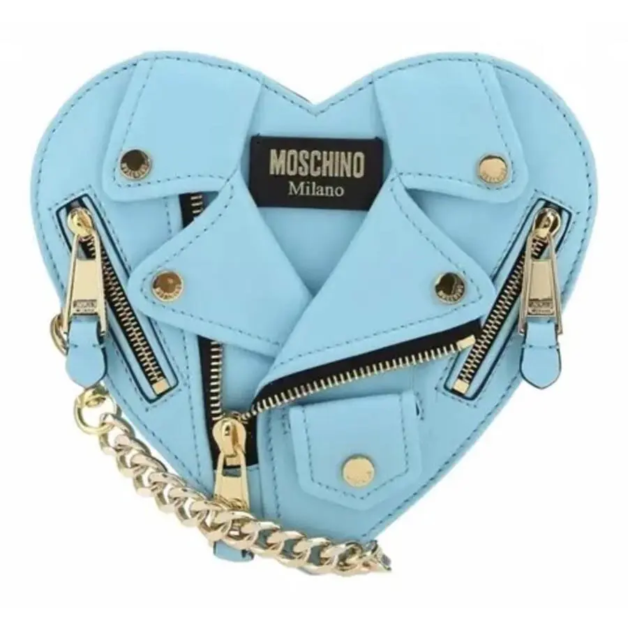SS22 Moschino Couture Jeremy Scott Turquoise Heart Leather Biker Jacket Bag