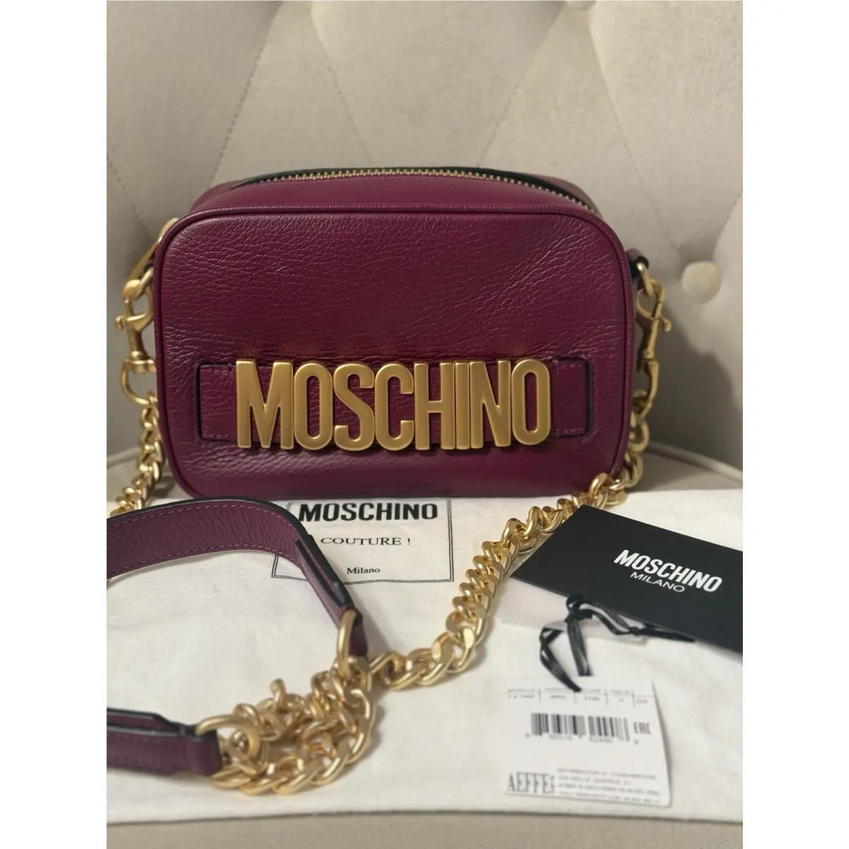 Moschino Logo Belt Leather Crossbody Bag