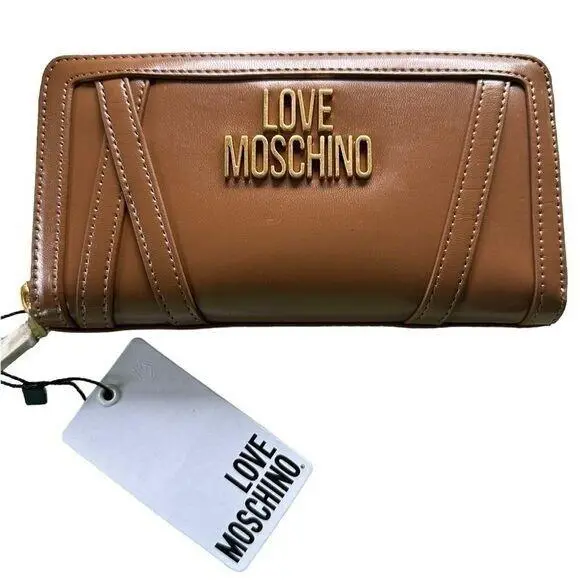Love Moschino Portafogli Napa PU Continental Wallet Goldd Logo Zip Around