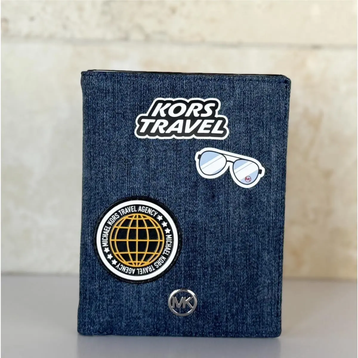 Michael Kors Jet Set Travel Passport Holder Wallet MK Denim/white