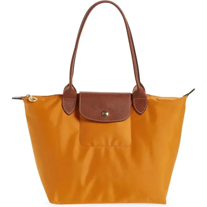 Longchamp Le Pliage Medium Nylon Shoulder Tote Saffron Gold 2605089 Authentc