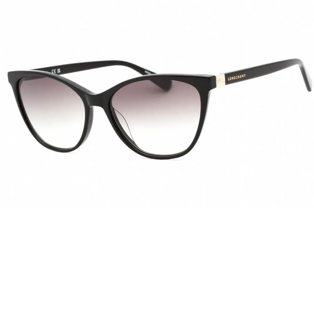 Longchamp Paris Black and Gold Cat Eye Sunglasses In Case