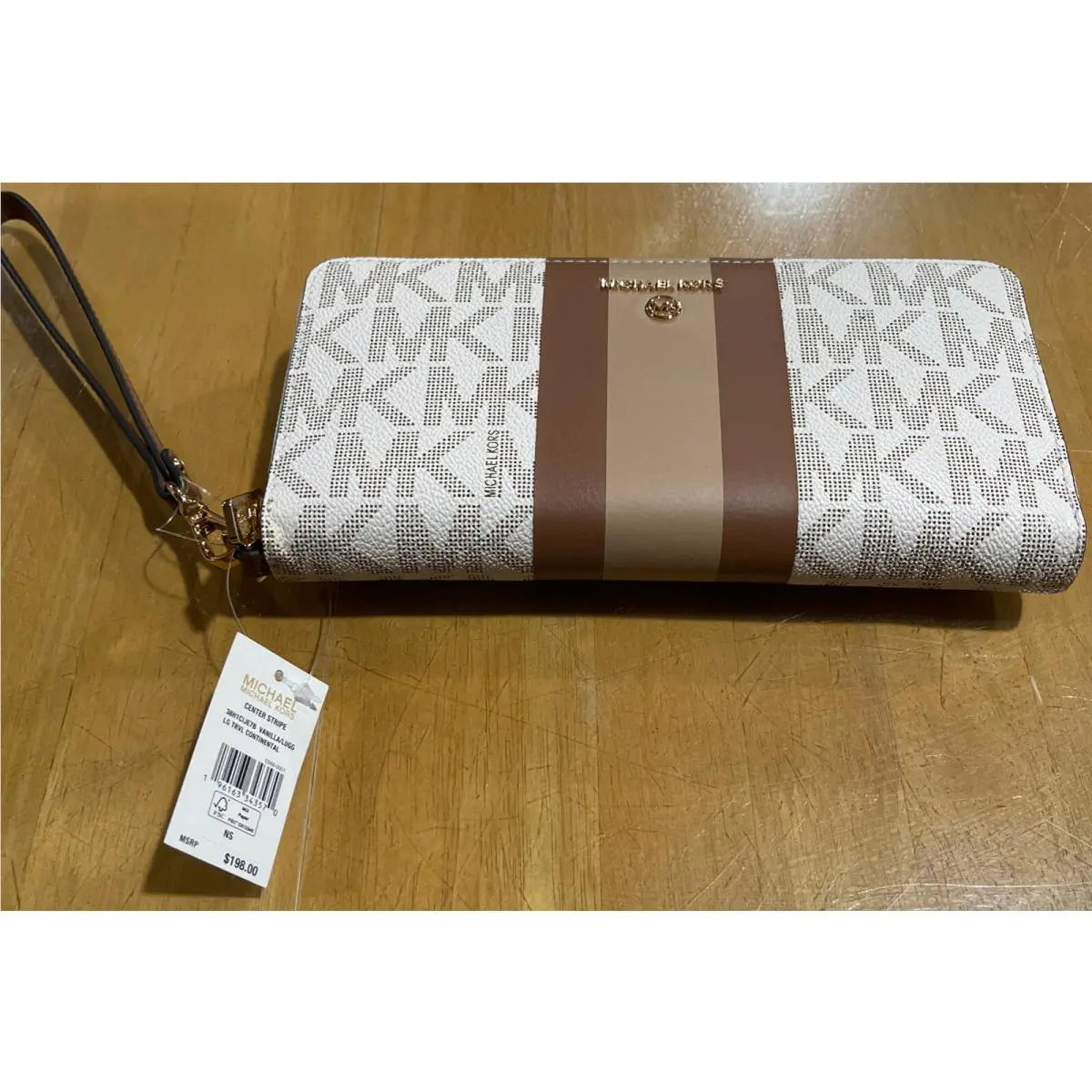 Michaelkors Center Stripe LG Travel Continentalwallet Vanilla/lugg