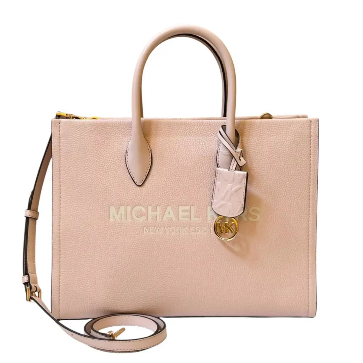 Michael Kors Mirella MD Pebbled Leather Shoulder Tote Bag Black