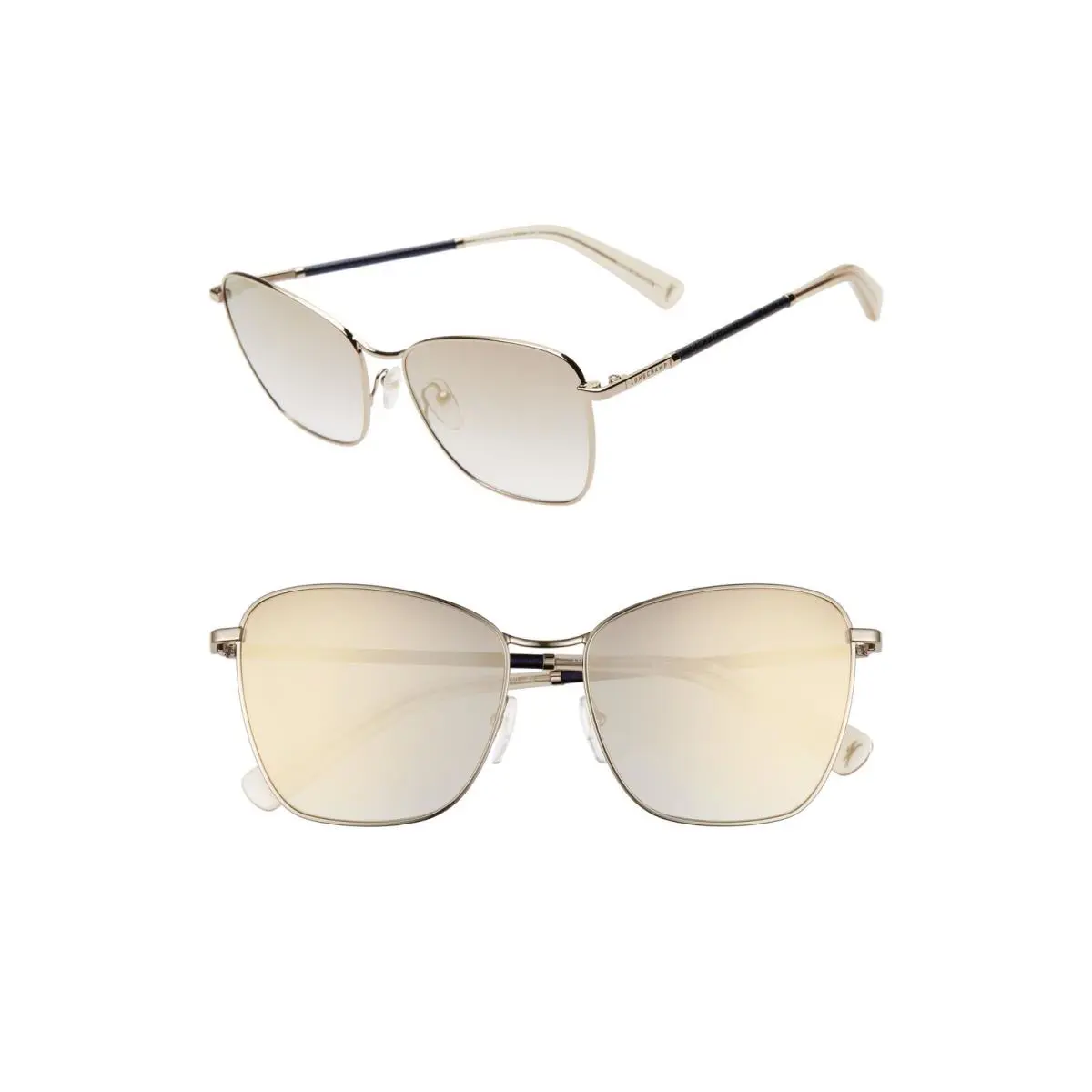 LO113S 719 Gold Sunglasses with Blue Lenses 55mm with Case by Longchamp