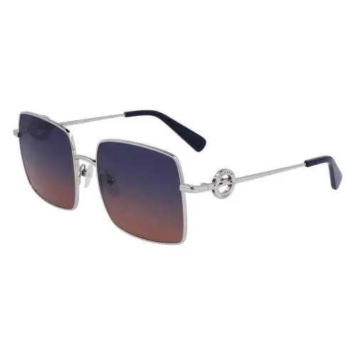 LO-162S 719 Silver Sunglasses with Petrol Brown Lenses by Longchamp