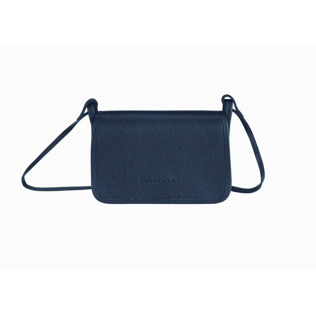 Longchamp Le Foulonne Leather Wallet-on-strap XS Crossbody Bag Navy Blue