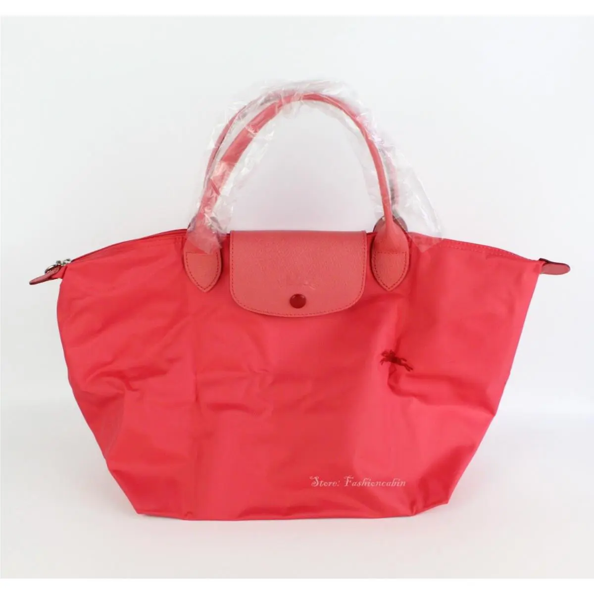 Longchamp Medium Le Pliage Club Leather Trim Tote Bag Pomegrante