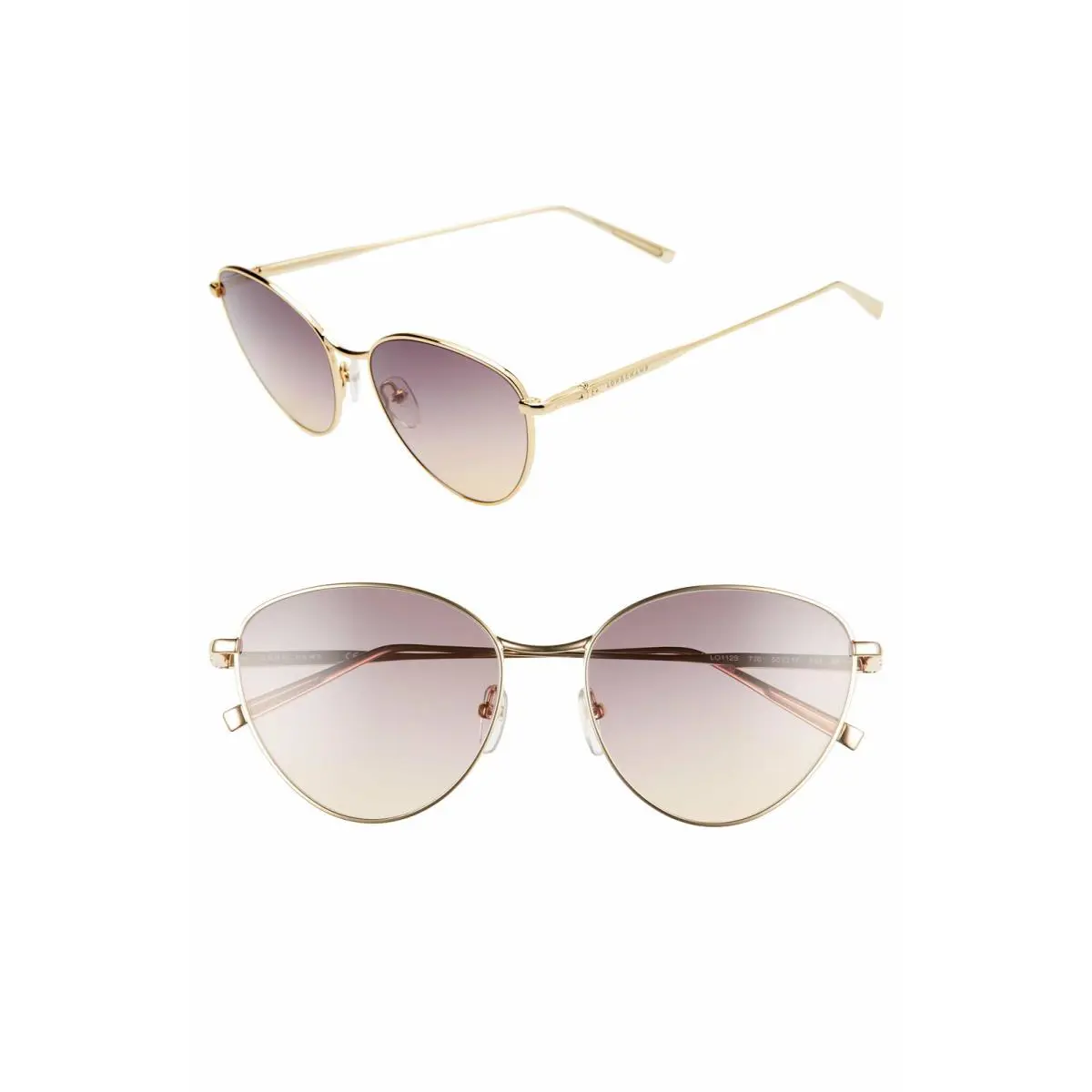 Longchamp LO112S 716 Gold Sunglasses 55mm with Case - Gold, Frame: Gold, Lens: Purple