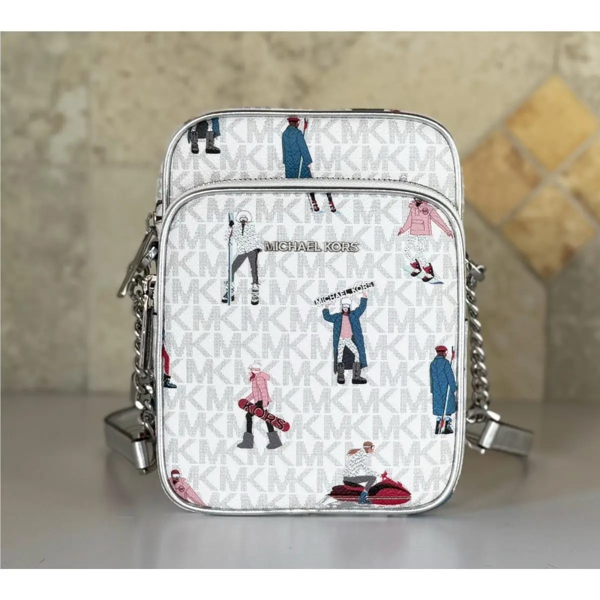 Jet Set Girls North South Chain Crossbody Bright White Multi by Michael Kors