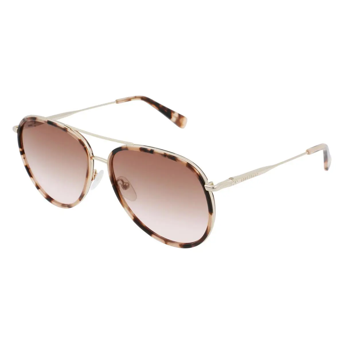Longchamp LO684S 716 Gold Rose Tortoise Aviator Sunglasses with Rose Lens - Light Havana, Frame: Gold & Rose Tortoise, Lens: Pink