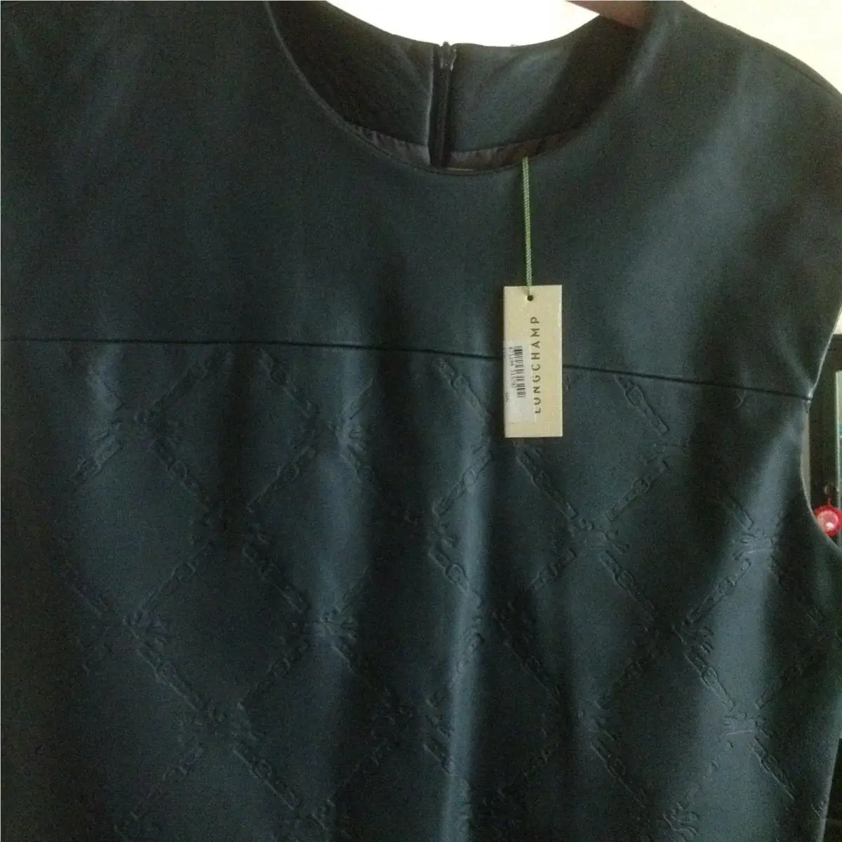 Longchamp Dark Blue Leather Dress with Logos and Side Pockets. Sz L. Italy