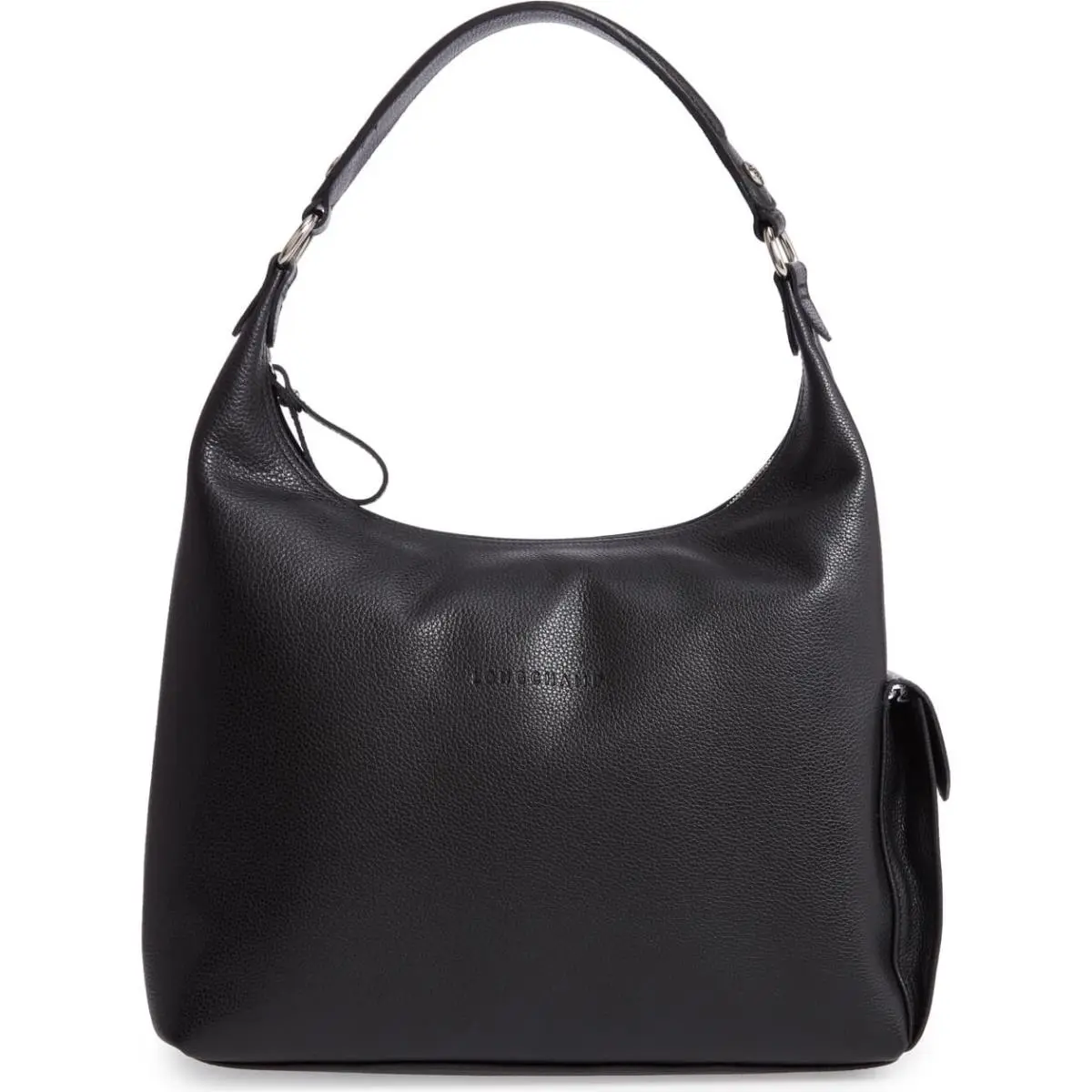 Longchamp Le Foulonne Leather Hobo Shoulder Bag Black Silver