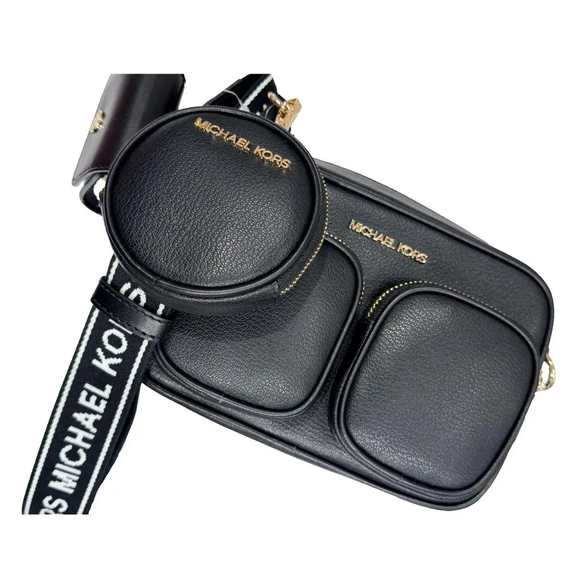 Michael Kors Jet Set Item Pocket Crossbody with Tech Attached Bag Leather Black
