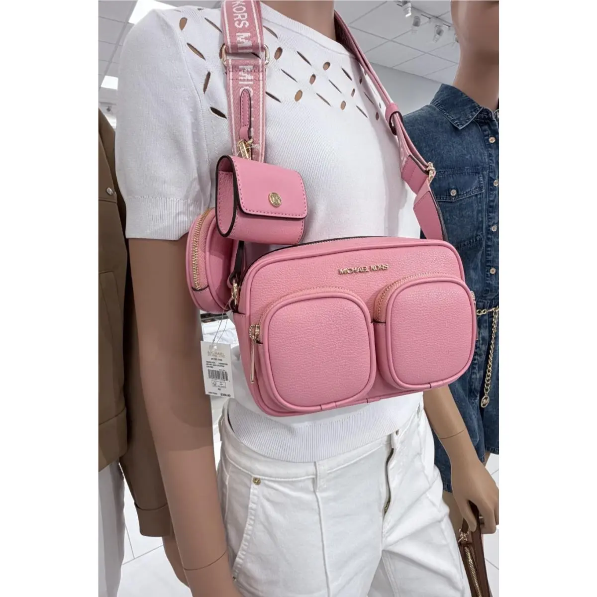 Michael Kors Jet Set 3in1 MD Crossbody Tech Attached Leather Powder Carnation