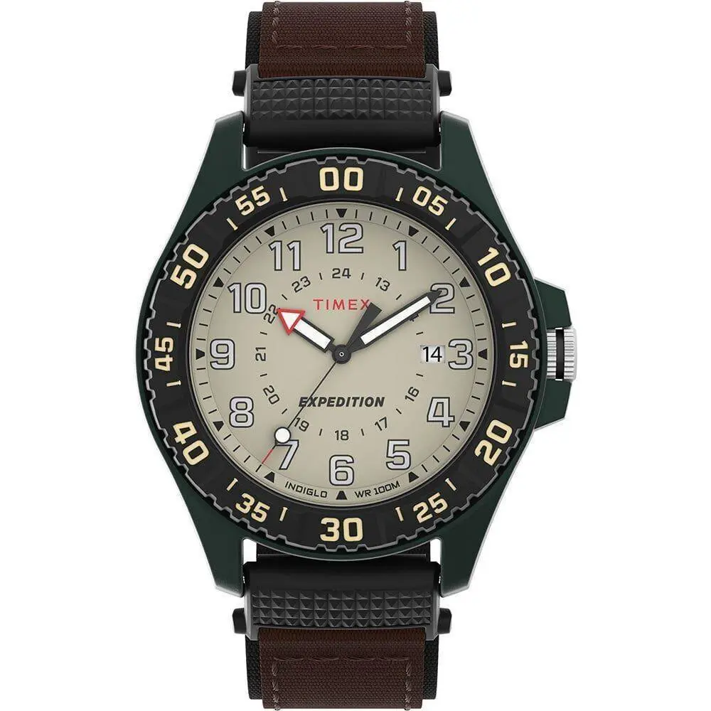 Timex TW4B26500 Men`s Expedition Acadia Brown Nylon Watch Indiglo Date - Band: Brown, Bezel: Black