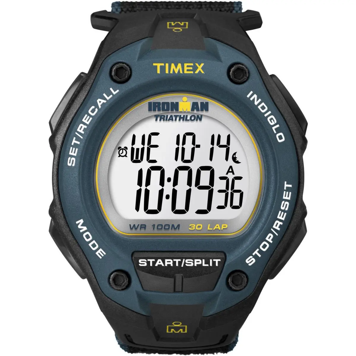 Timex T5K413 Men`s Ironman Fast-wrap Watch Indiglo Alarm 30-Lap Chronograph - Band: Blue, Black, Bezel: Blue