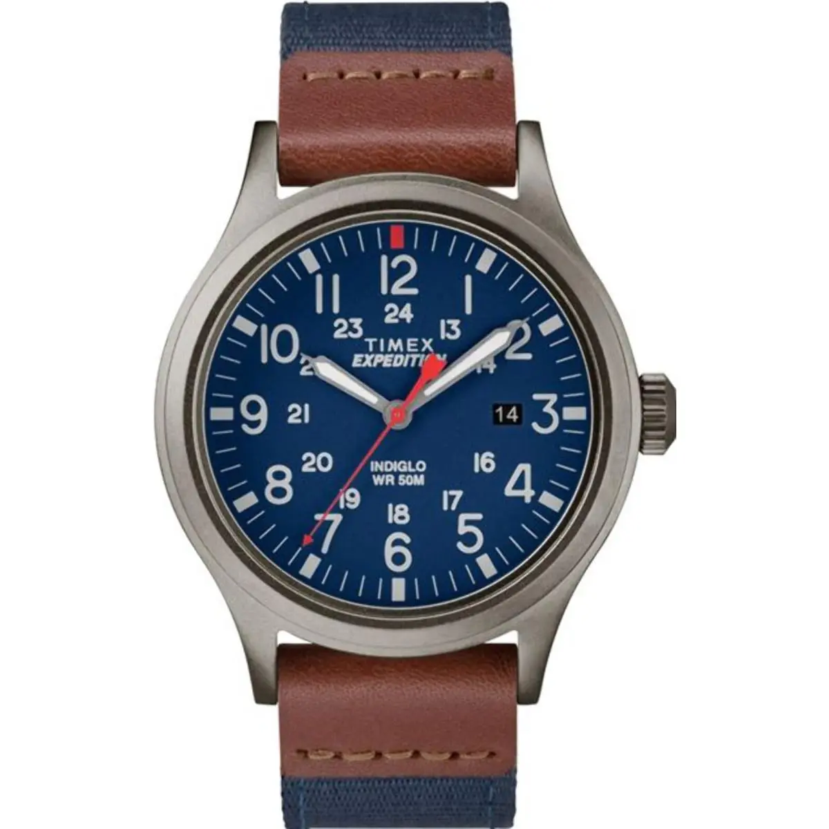 Timex TW4B141009J Men`s Expedition Scout 20mm Leather Band Watch TW4B14100 - Blue, Dial: White, Blue, Band: Blue