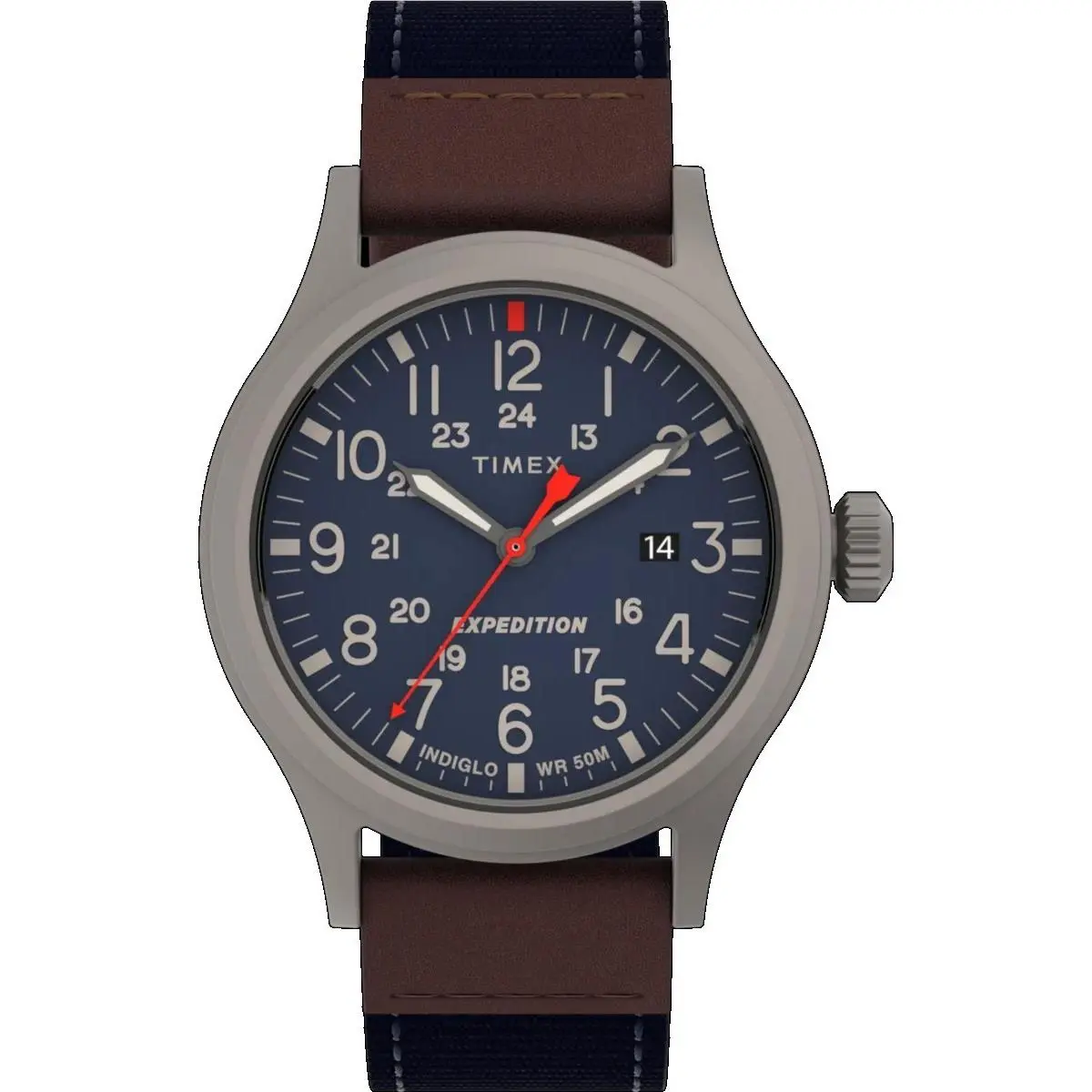 Timex TW4B14100 Men`s Expedition Scout Indiglo Fabric Strap Analog Date Watch - Dial: Blue, Band: Multicolor, Bezel: Matte