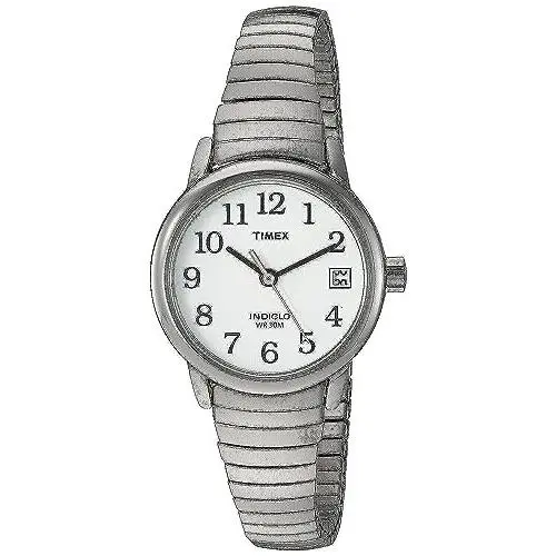Timex Women`s T2H371 Easy Reader 25mm Silver-tone Stainless Steel Expansion Band - Stainless Steel/Silver-Tone/White/25mm, Dial: White, Band: Silver