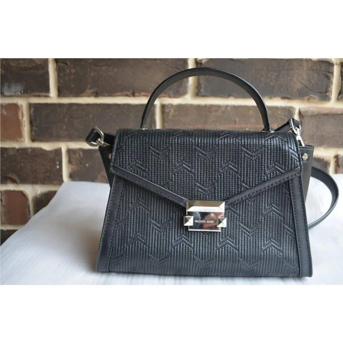 Michael Kors Whitney Medium Quilted Top Handle Satchel Black / Silver