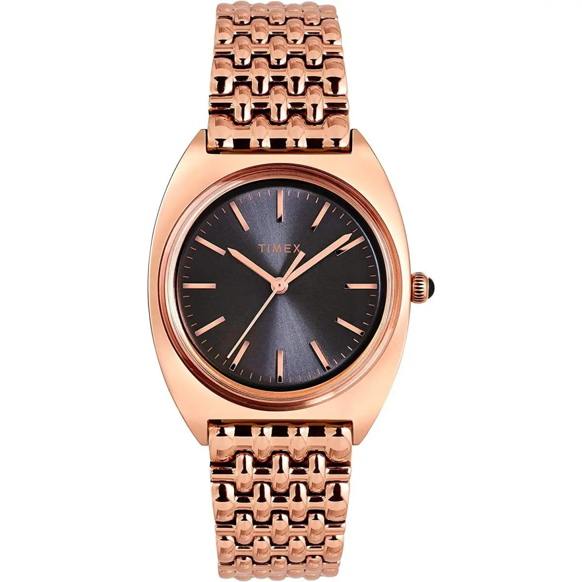 Timex Women`s Milano Rose Gold Tone Black Dial Analog Quartz Watch TW2T90500