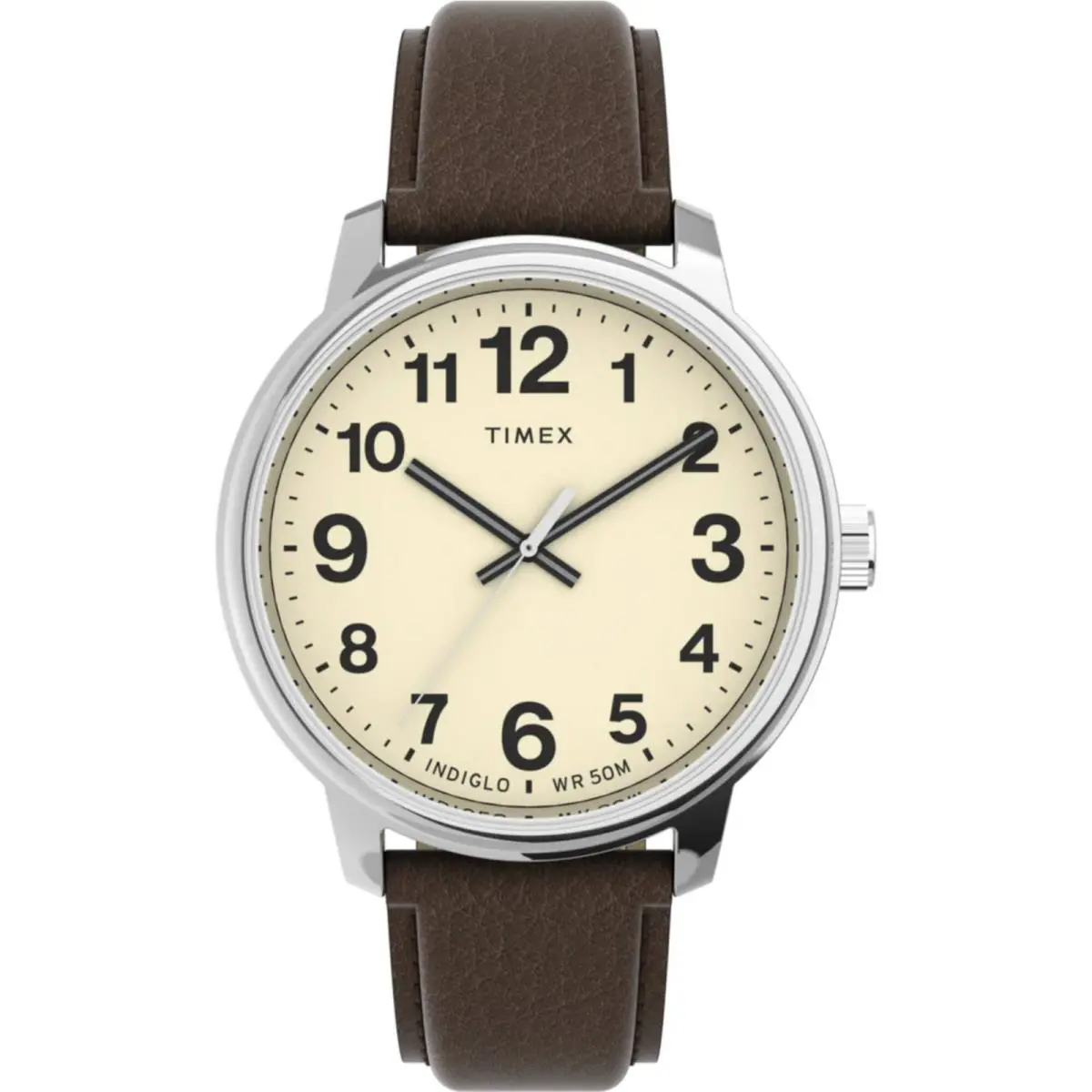 Timex Men`s Watch Easy Reader Quartz Cream Dial Brown Leather Strap TW2V21300 - Dial: Cream, Band: Brown