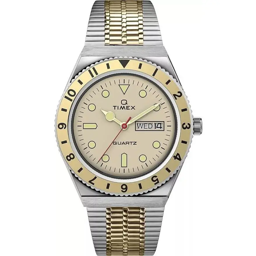 Timex Two Tone Men`s Analog Q Reissue Champagne Dial Wrist TW2V18600 Watch - 