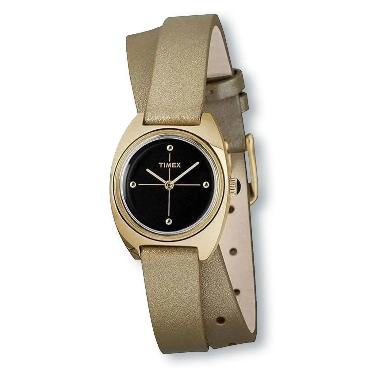 Milano TW2R69800 Black Dial Light Gold-tone Leather Strap Watch by Timex