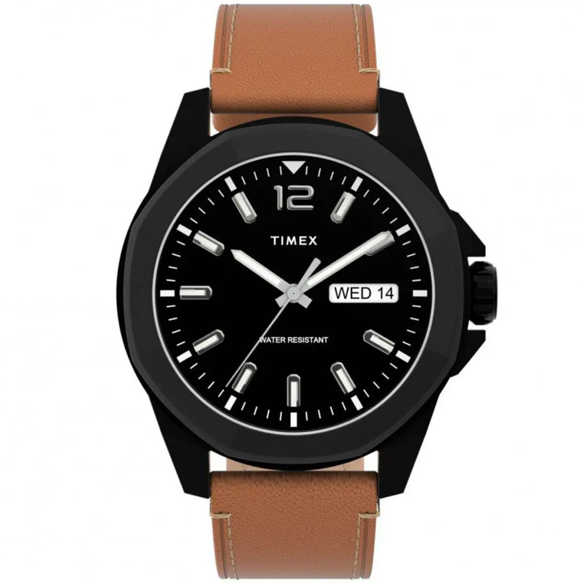 Timex Men`s Watch Essex Avenue Quartz Black Dial Brown Leather Strap TW2U15100VQ - Face: Black, Dial: Black, Band: Tan