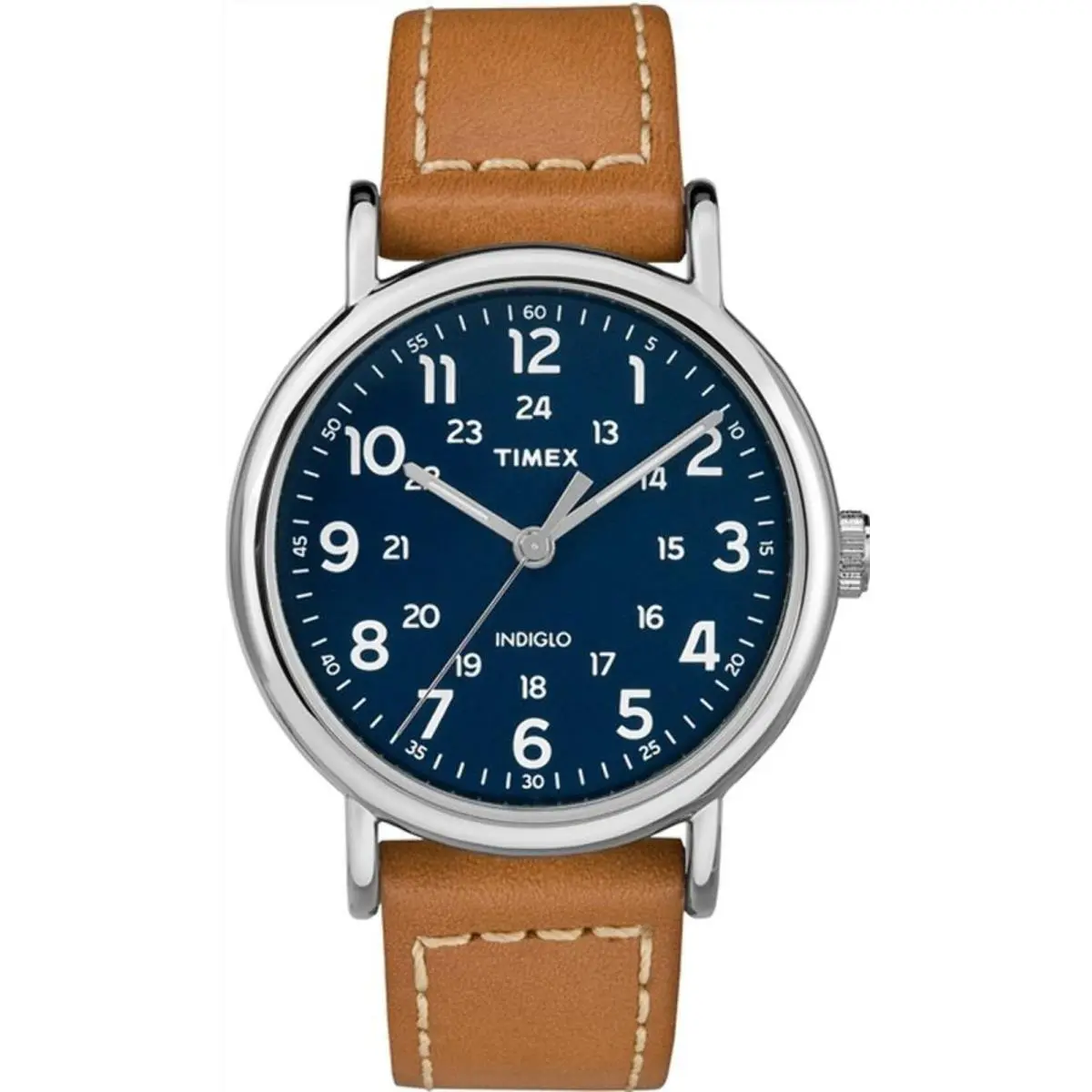 Timex TW2R425009J Men`s Weekender Blue Dial Watch TW2R42500 TW2R42500JT - Brown, Dial: Blue, Band: Brown