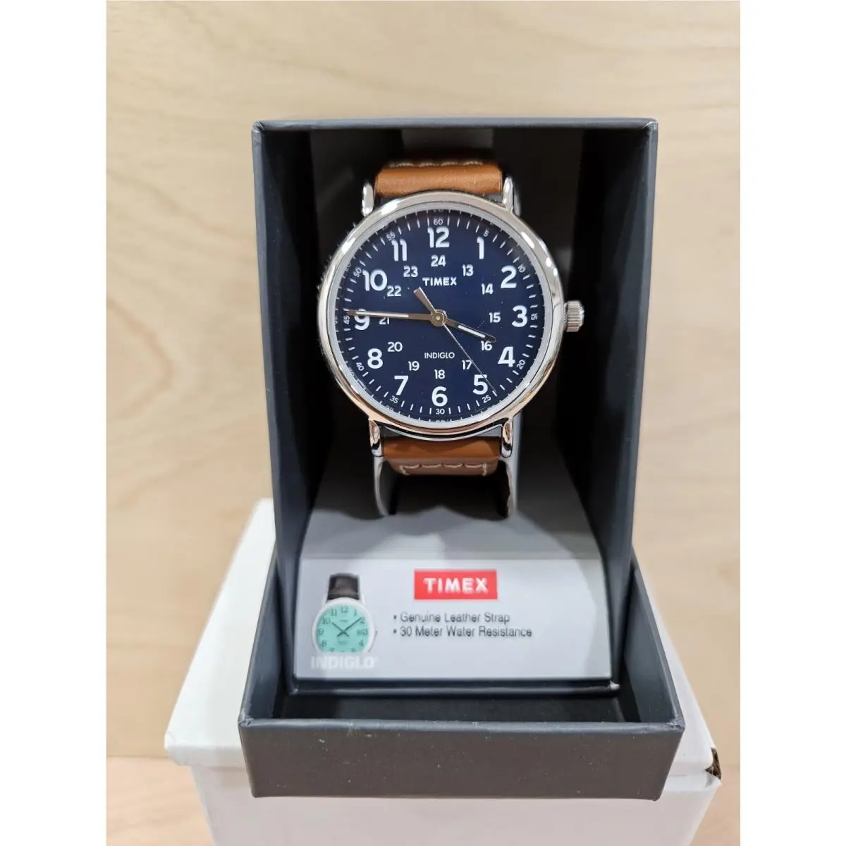 Timex Weekender Mens Watch Blue Dial Brown Leather Strap Indiglo TW2R42500 - Dial: Blue, Band: Brown, Bezel: Silver