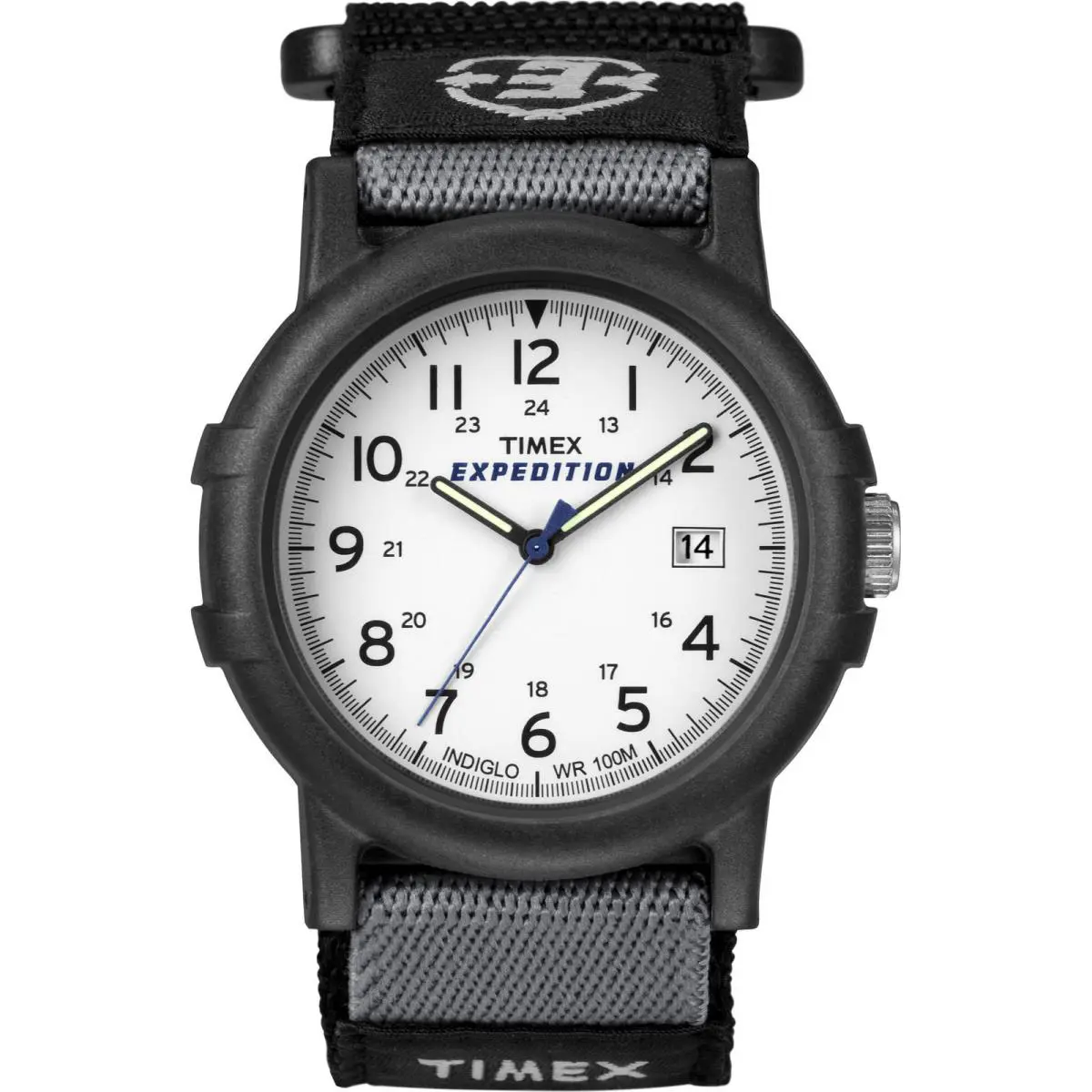 Timex T49713 Men`s Expedition Camper Black Wrapstrap Watch Indiglo Date - Dial: White, Band: Black, Bezel: Black