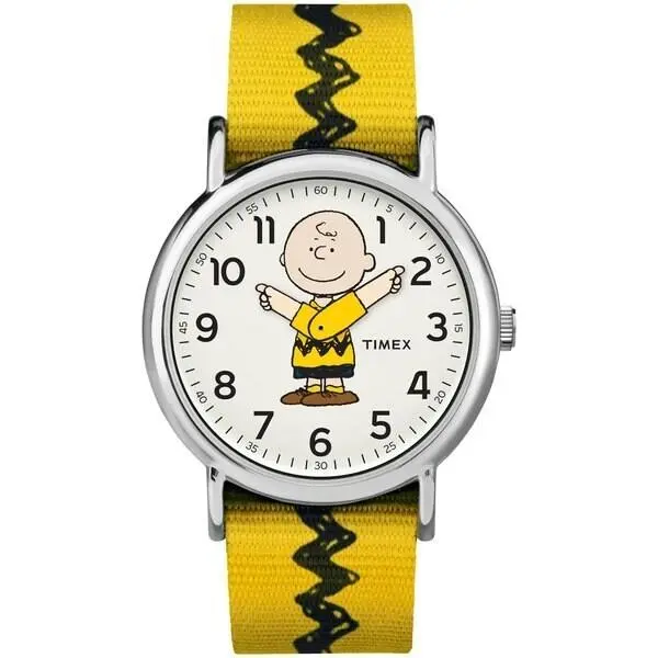 TW2R41100 Peanuts-charlie Brown Weekender Yellow Slip Thru Fabric Watch by Timex