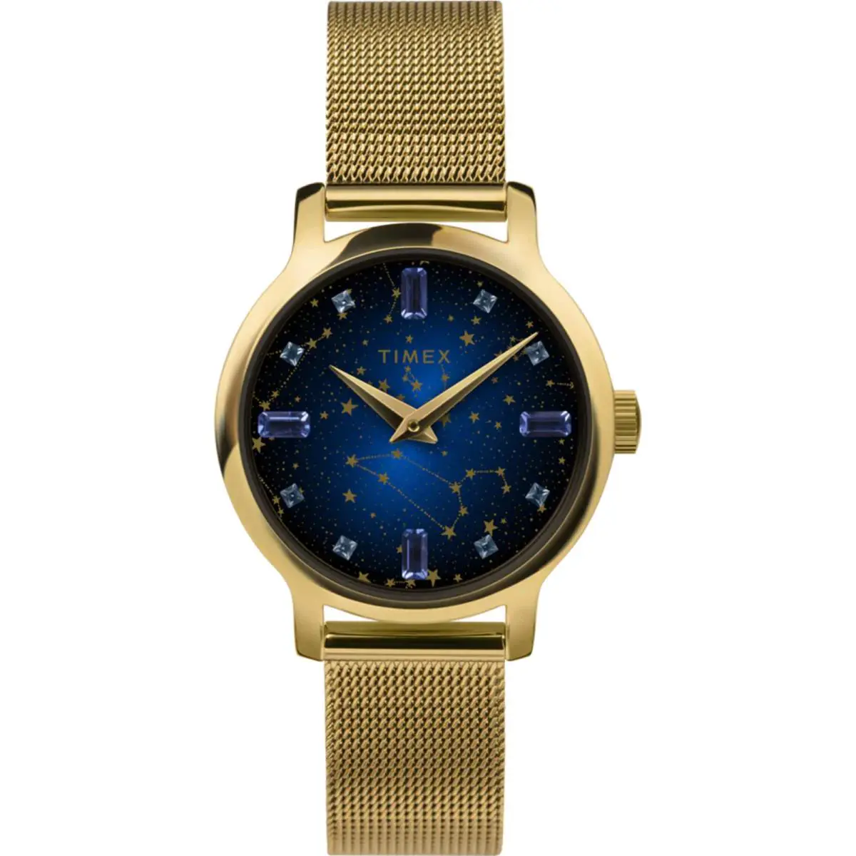 Timex Women`s Watch Transcend Celestial Yellow Steel Mesh Bracelet TW2V51900 - Dial: Blue, Band: Yellow