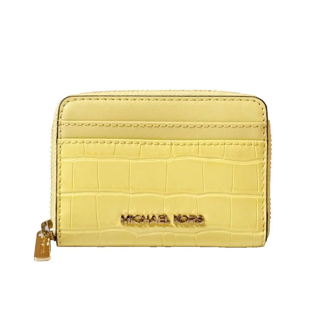 Michael Kors Jet Set Travel MD Zip Around Card Case Wallet Exotic Embossed Buff