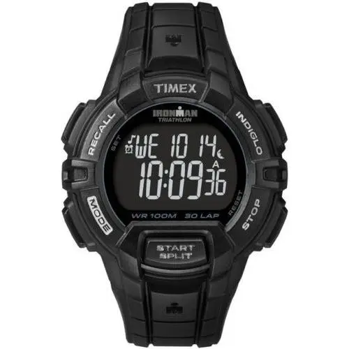 Timex T5K793 Men`s Ironman 30 Lap Resin Watch Alarm Indiglo Chronograph - Band: Black