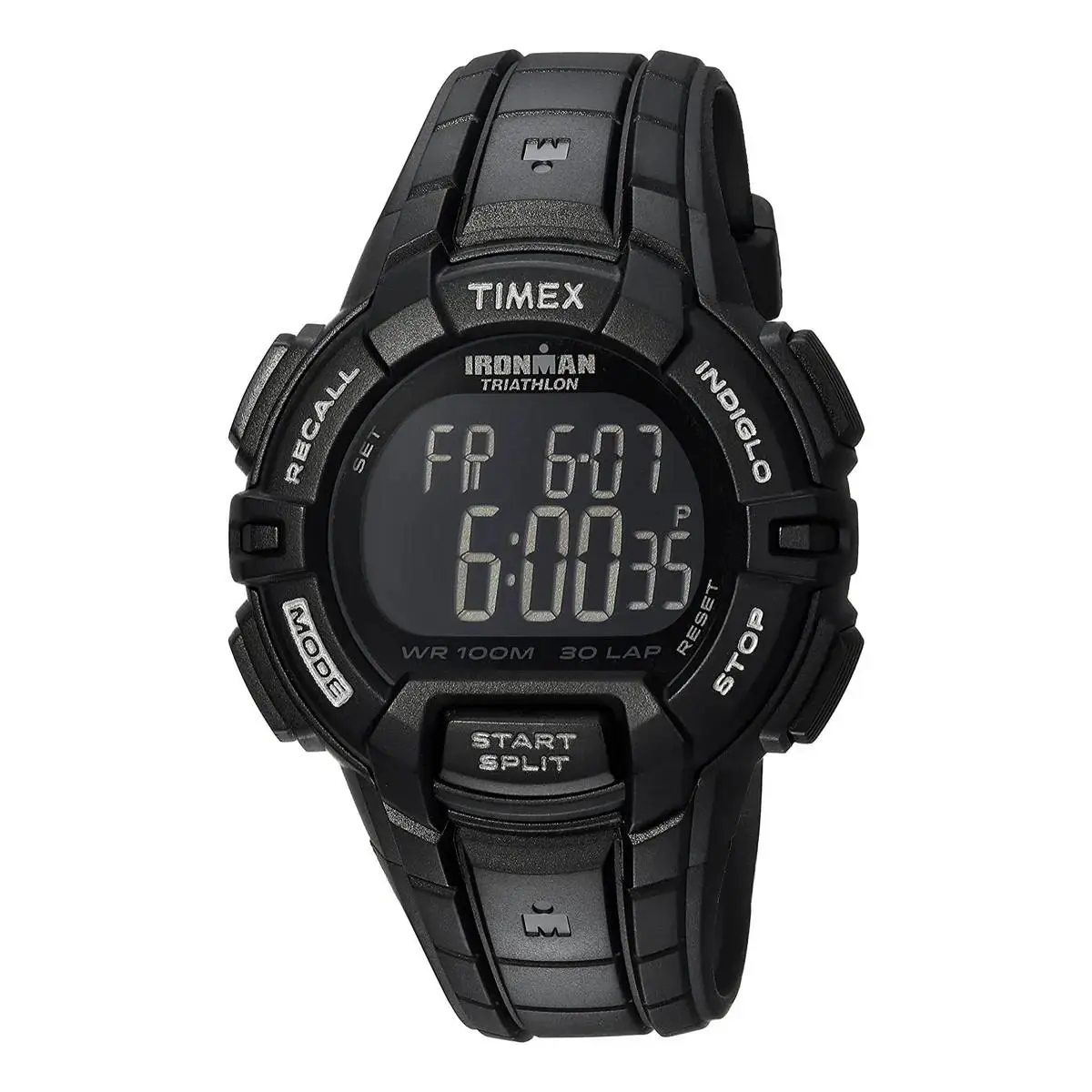 Timex Men`s Ironman Triathlon Rugged 30 44mm Resin Strap Watch - T5K793 - Dial: Black, Band: Black, Bezel: Black