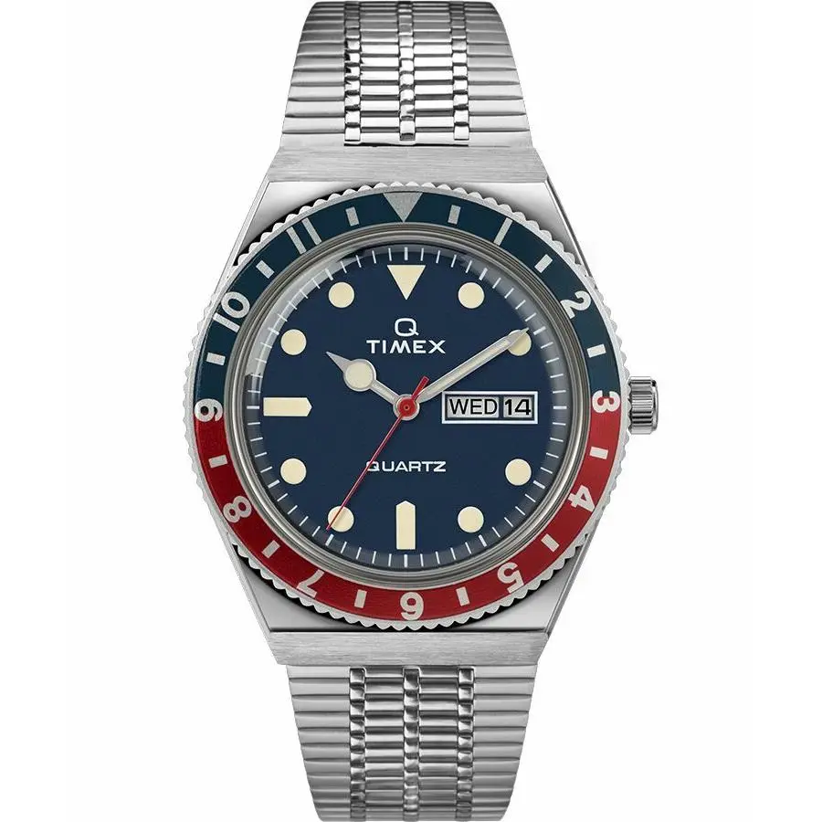 Q Timex Reissue 38mm Stainless Steel Quartz Men`s Watch TW2T80700ZV - Dial: Blue, Band: Blue